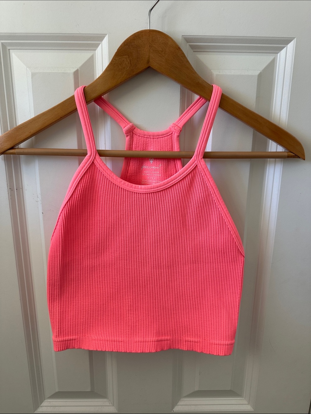 Free People Neon Pink Ribbed Racerback Sports Bra